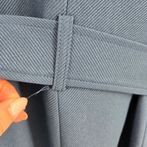 Tahari ASL 2 Belted Trenchcoat Coat Slate Blue Tie Midi Double Breasted Collared - Picture 9 of 12